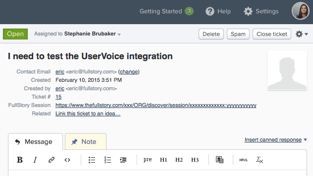 Uservoice FullStory Integration- UserVoice Images