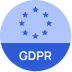 Blue circular GDPR icon with stars arranged in a semi-circle above the text 'GDPR'.