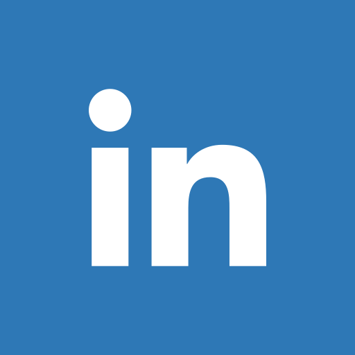 LinkedIn logo with white letters 'in' on a blue background.