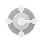 Minimalistic gray circular design with four radial segments and central dot.