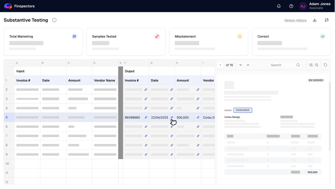Substantive testing by Finspectors