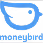 Blue moneybird logo with a stylized bird head and text 'moneybird' below.