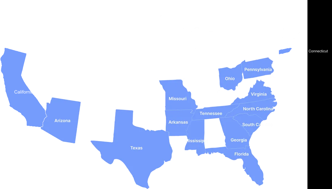 Map of Precision Lumping service coverage across the United States