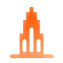 Abstract orange bridge icon with three arches on a rectangular base.