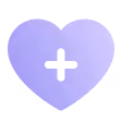 Purple heart icon with a plus sign in the center.