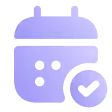 Purple calendar icon with a check mark inside a circle on the bottom right.
