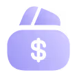 Purple wallet icon with a black dollar sign on it.