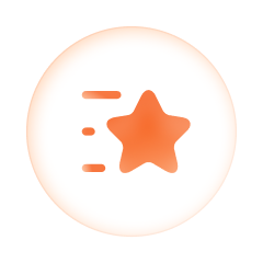 Orange star icon with three horizontal lines on its left inside a circular border.