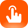 Hand cursor with pointing index finger on orange background.