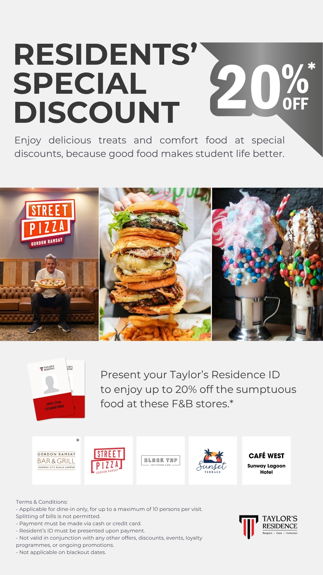 Taylors Residents Perks: 20% off at F&B stores