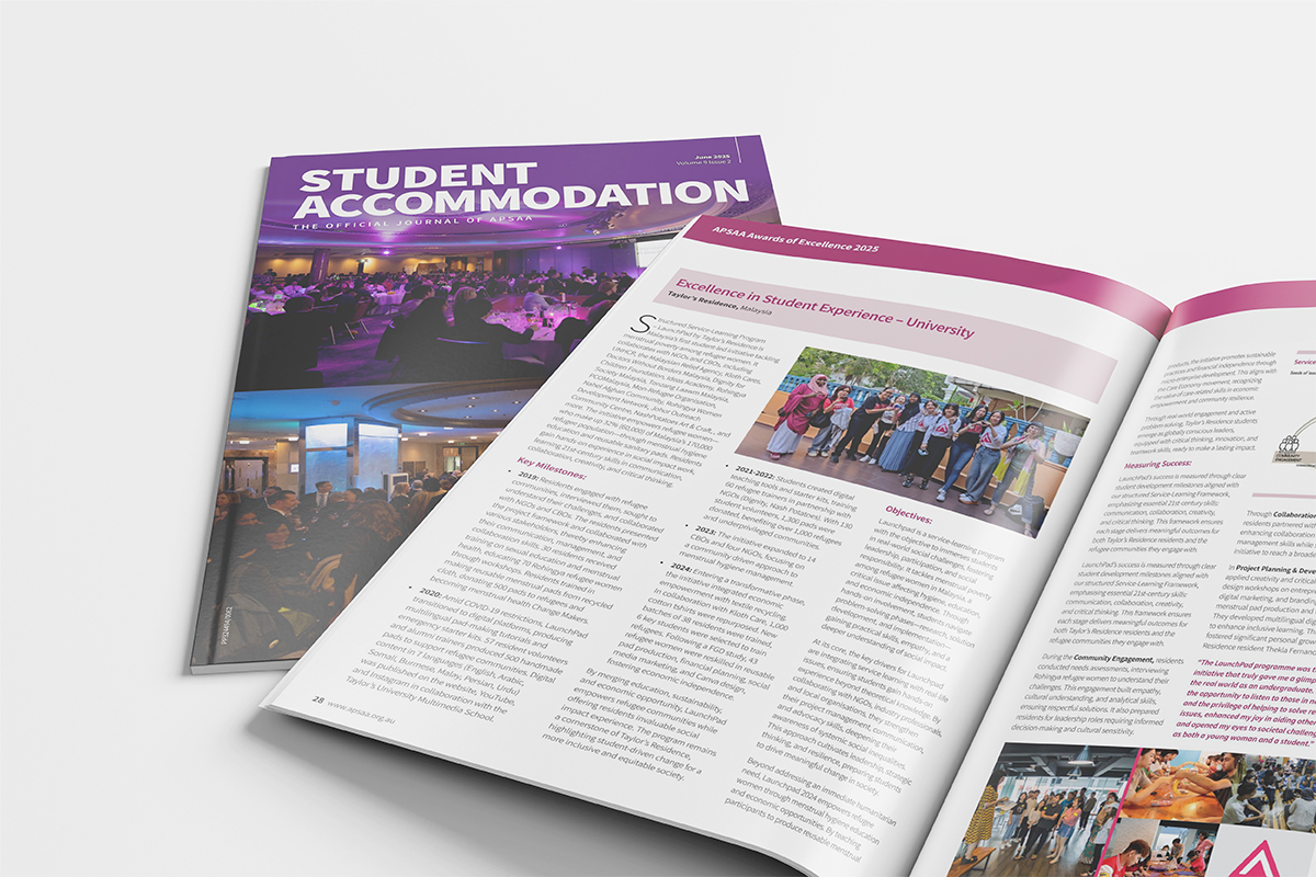 Taylor's Residence - featured in Student Accommodation, The Official Journal of APSAA