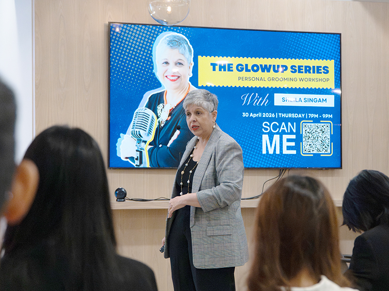 Speaker Sheila Singam giving The Glowup Series to student residents at Taylor's Residence