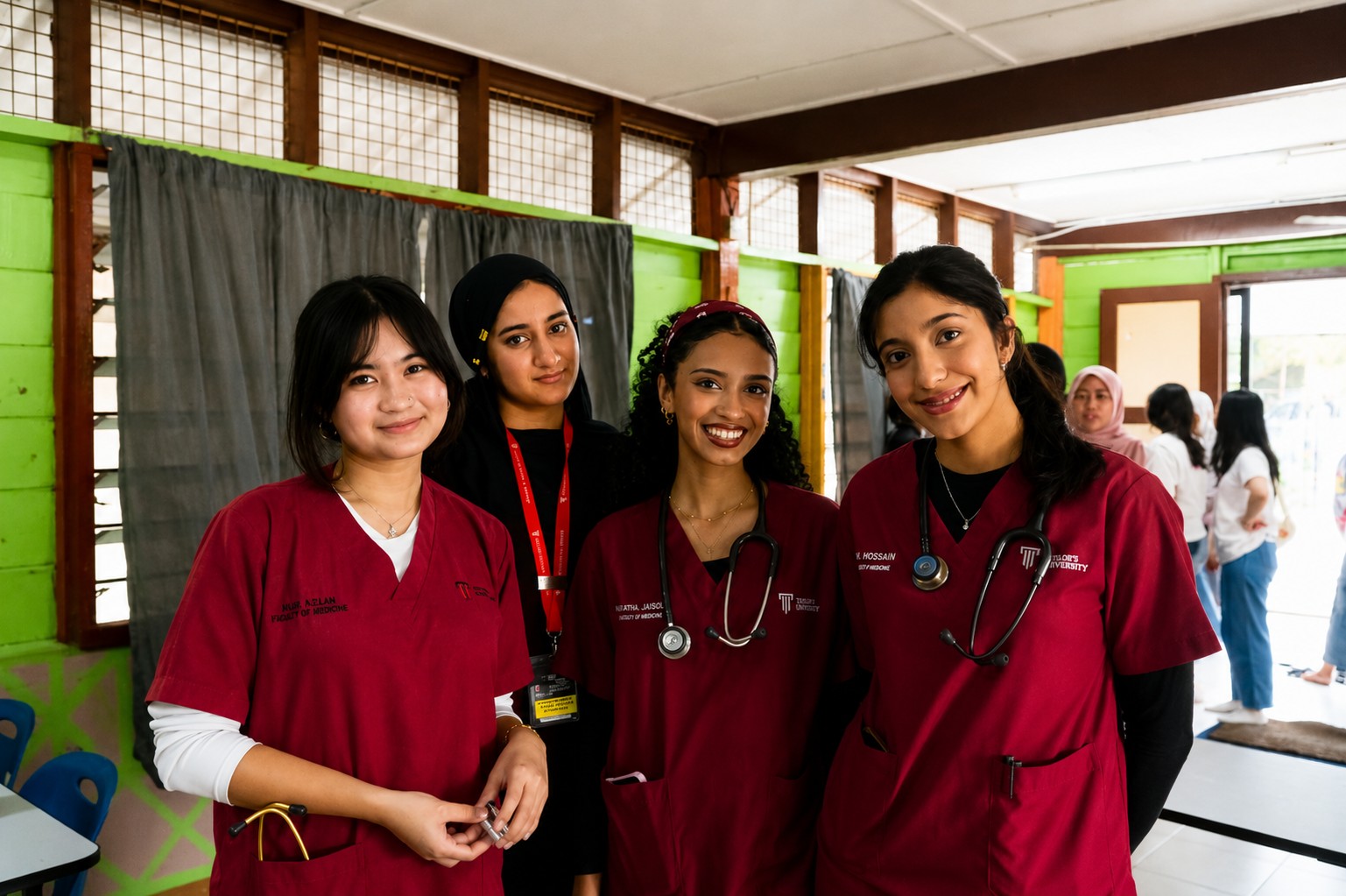 Taylor's Medical School student healthcare volunteers participating in a community health awareness initiative.