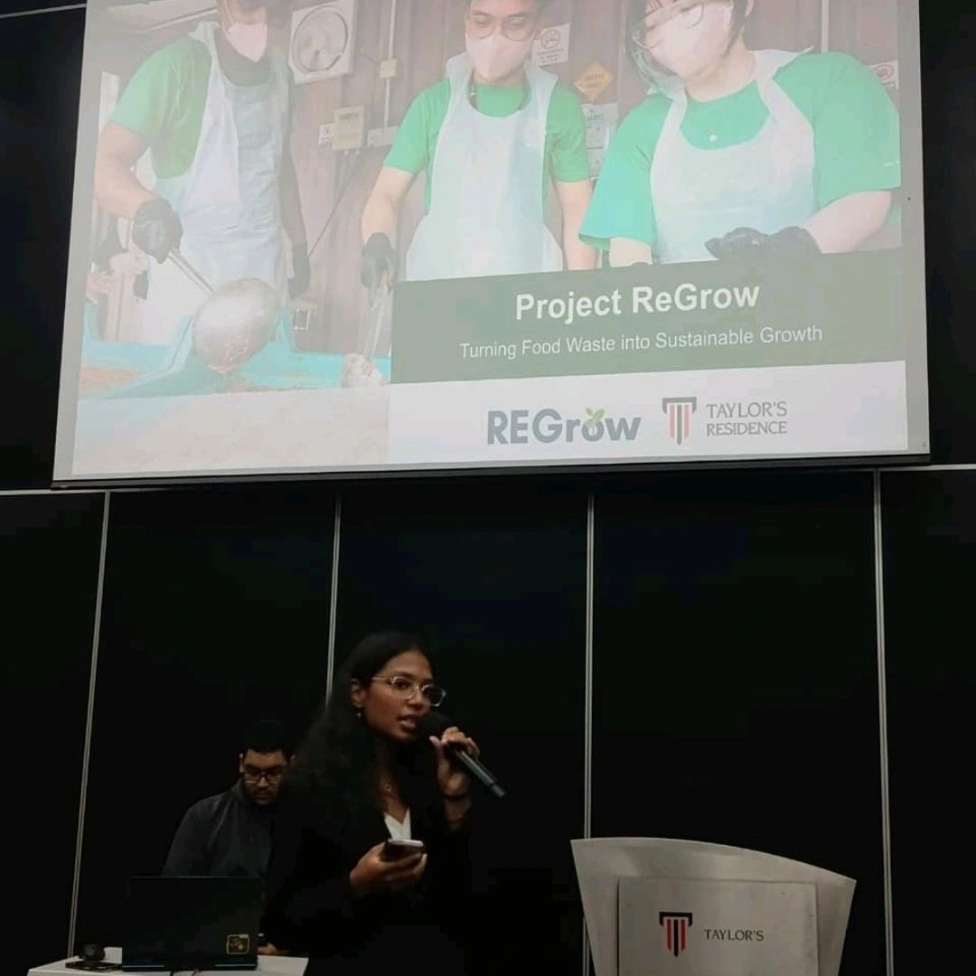 Student representative presenting the REGrow food waste sustainability initiative during ESG Festival 6.0.