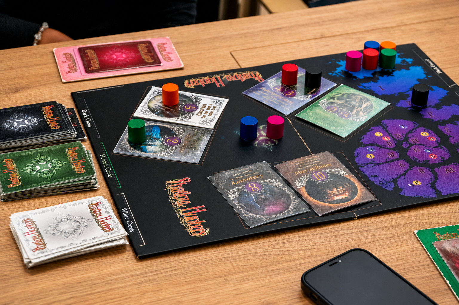 Board games and game pieces set up for residents during the SRC Social Board Game Night.