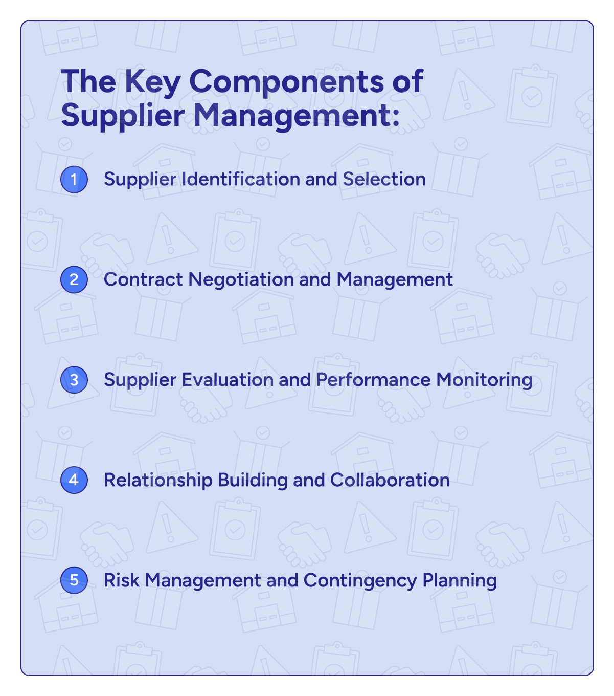 The 5 key components of supplier management.