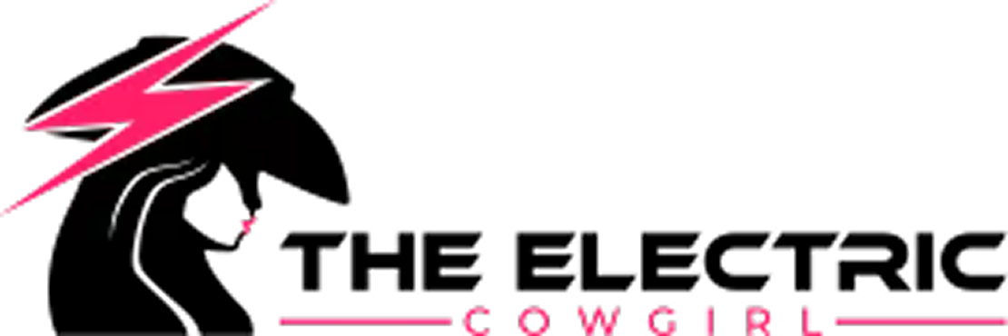 Pink lightning bolt icon next to the word 'COWGIRL' in pink uppercase letters with horizontal lines on each side.
