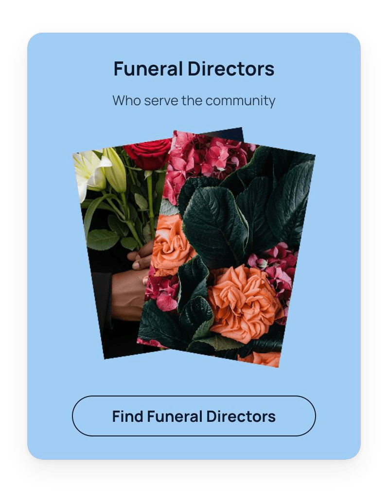 The Funeral Directors category in the FACFO directory, with a button to find funeral directors