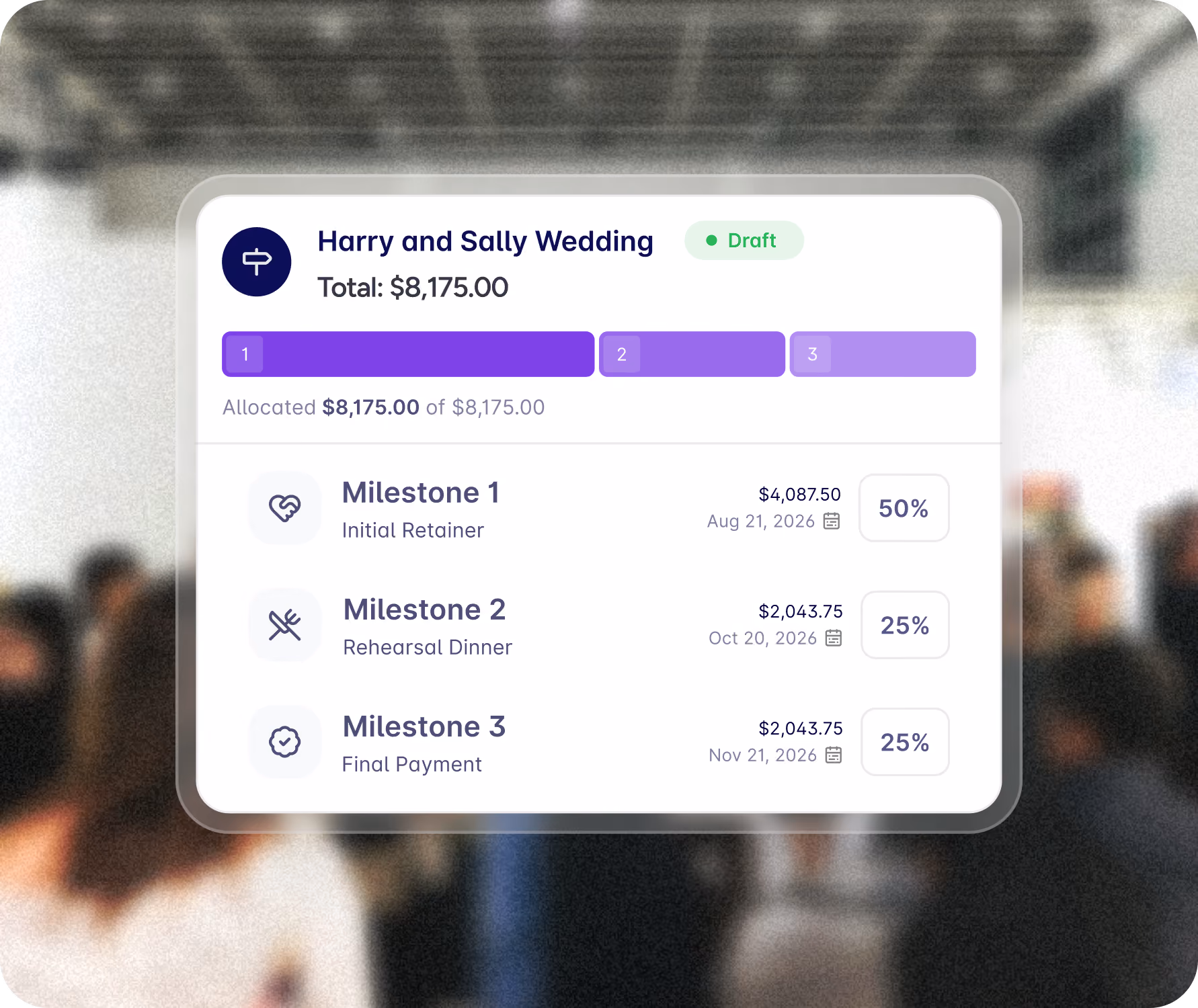 Mockup showing multiple milestone payments