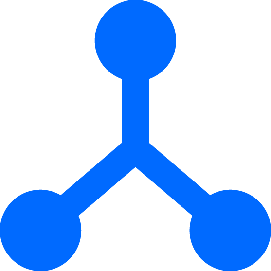 Blaues Symbol mit drei verbundenen Kreisen, das eine Struktur darstellt.