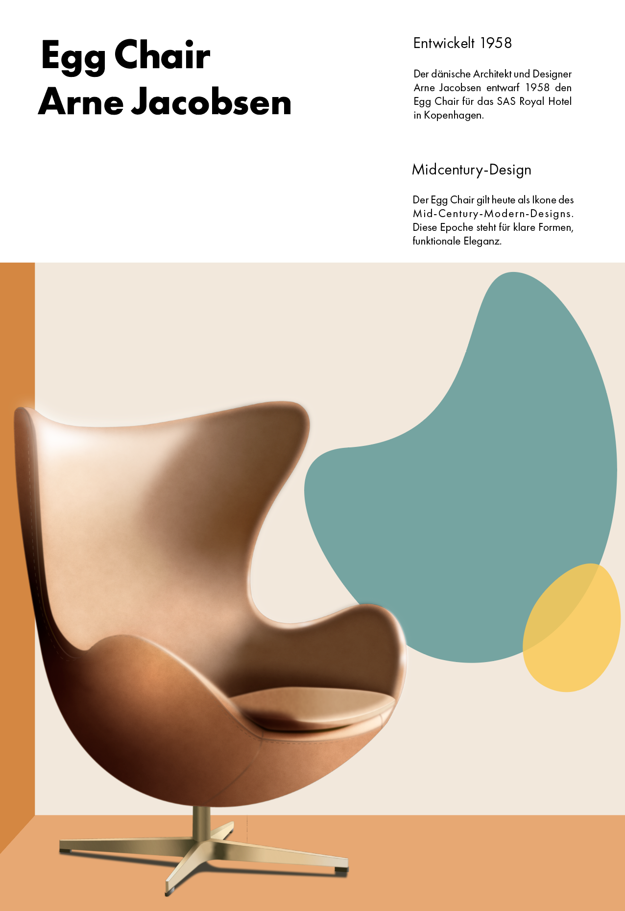 Egg Chair Plakat Variante 3 – organische Farbflächen Orange Türkis Gelb, Grafikdesign Bern