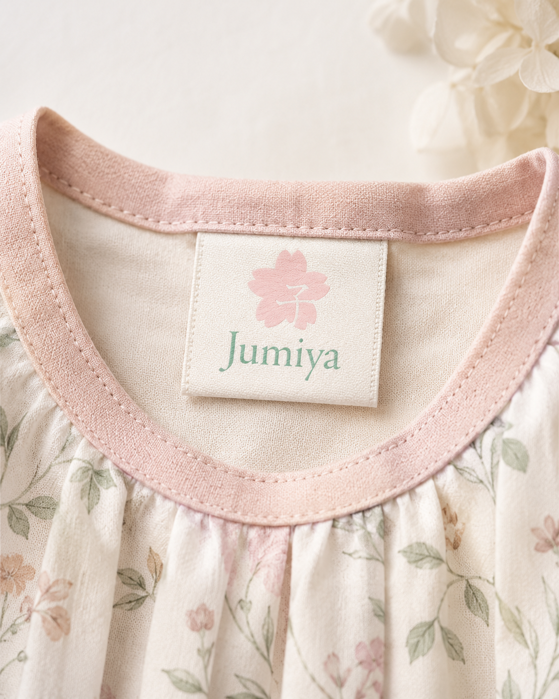 Jumiya Logo auf Kleidungsetikett, Nahaufnahme Kinderkleid, Branding Anwendung
