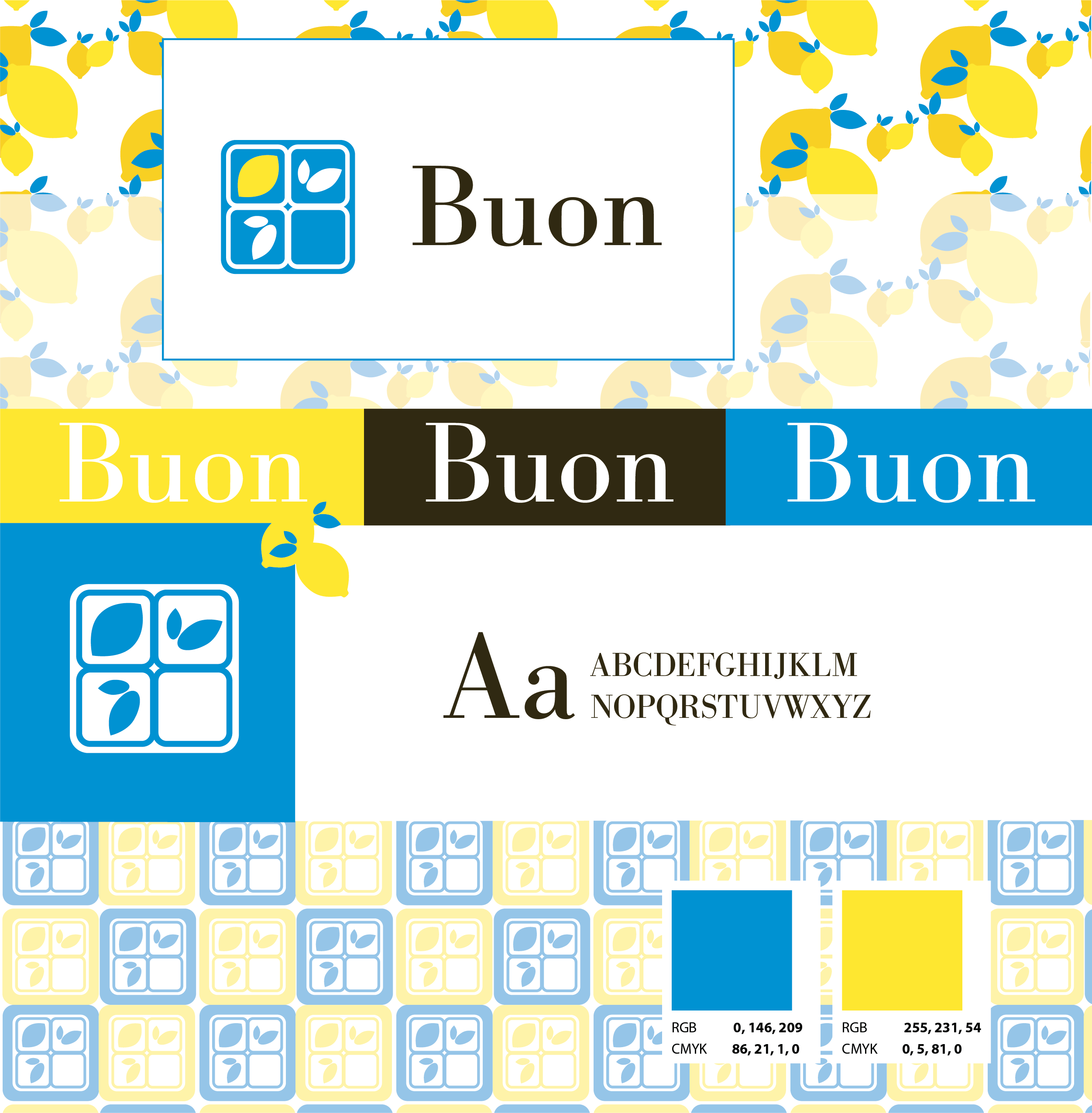 Buon Corporate Design Moodboard mit Farbpalette und Typografie, entwickelt von Jusumi Design Bern