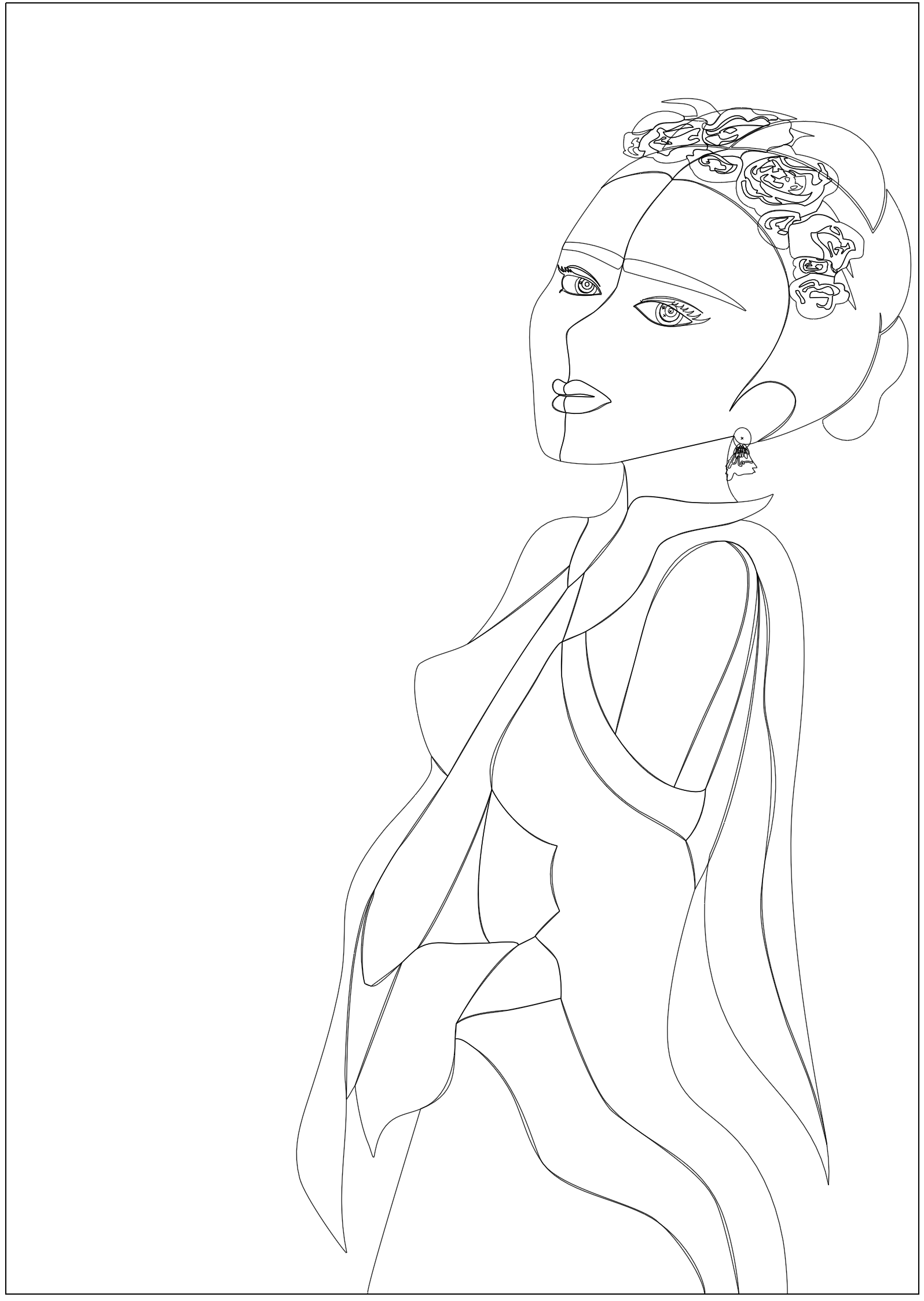 Frida Kahlo Line Art Illustration, reduzierte Linienzeichnung Vektorgrafik Jusumi Design