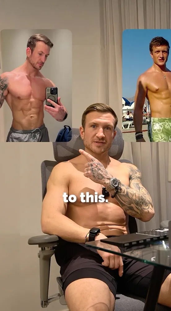 Fitness transformation collage showing past and present physique.