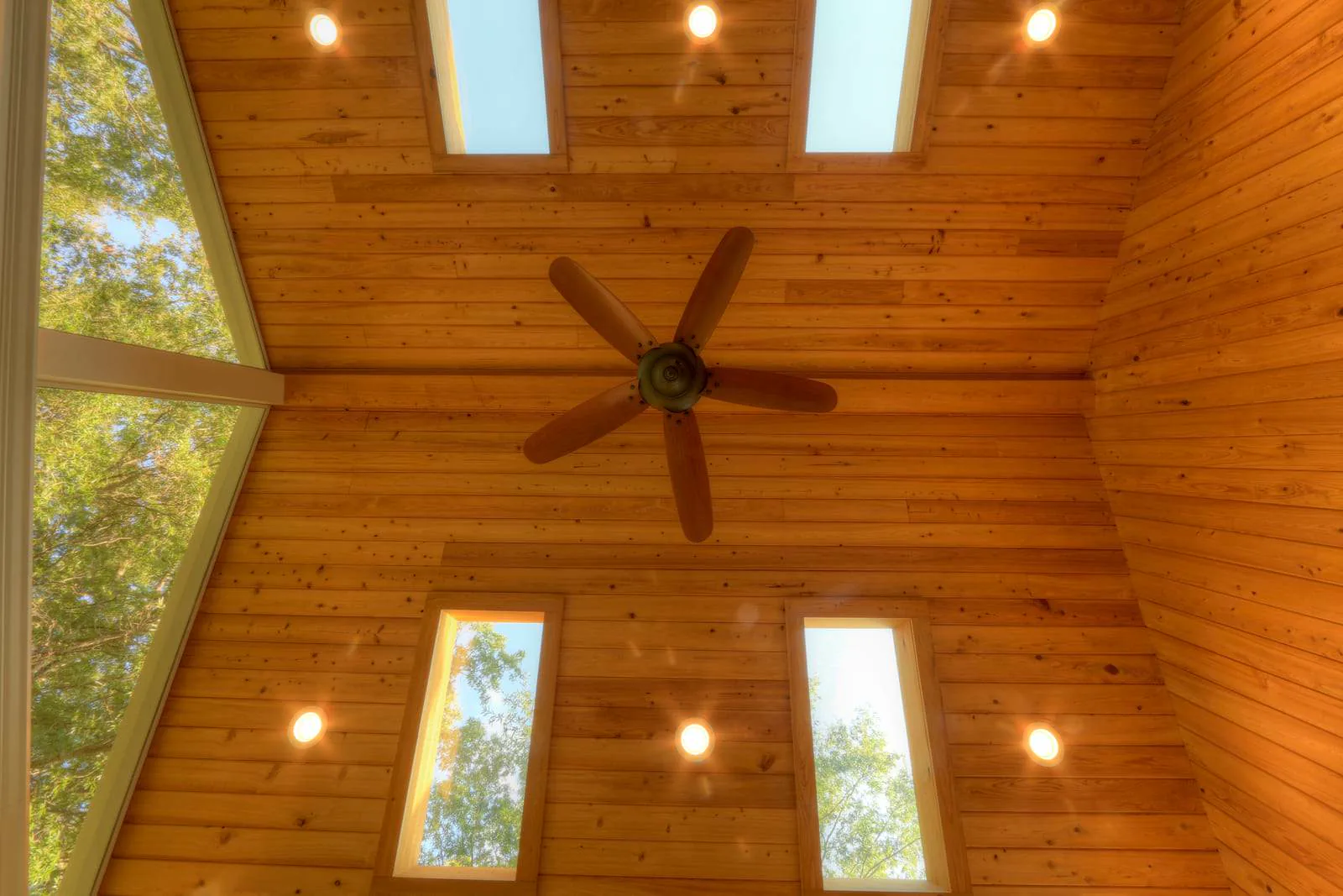 Details of porch ceiling material with skylights built-in
