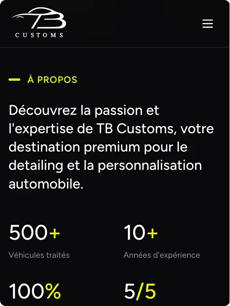 Mockup du site web réalisé pour TB Customs