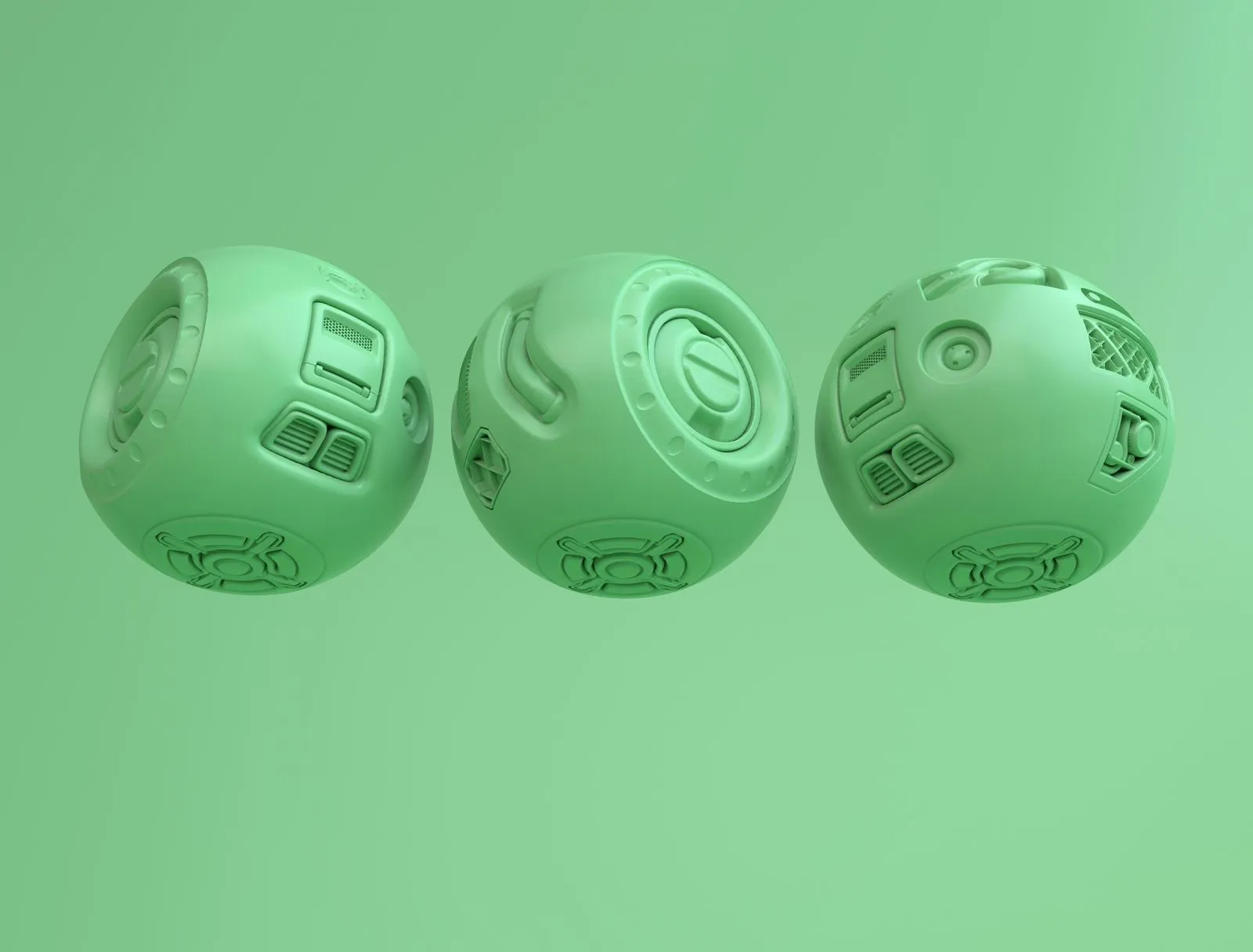 Three balls rendered 3d.