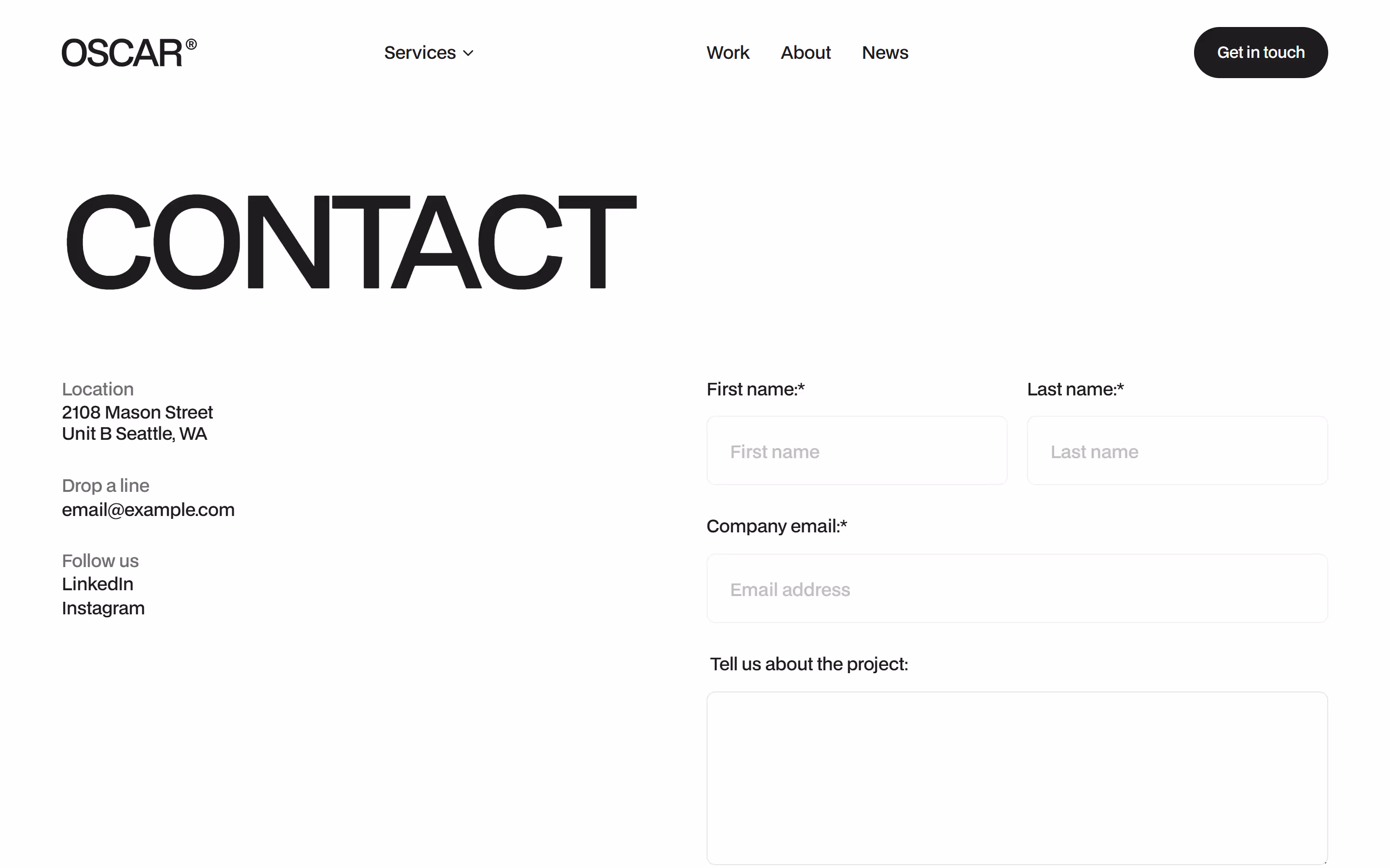 Oscar Webflow Template Contact