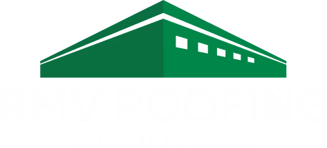RMV Roofing Solutions logo with green stylized roof and white text.
