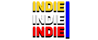 Logo featuring the word 'INDIE' repeated three times in yellow, white, and red colors with a vertical blue stripe on the right.