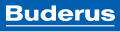 Buderus Markenlogo in weißer Schrift auf blauem Hintergrund