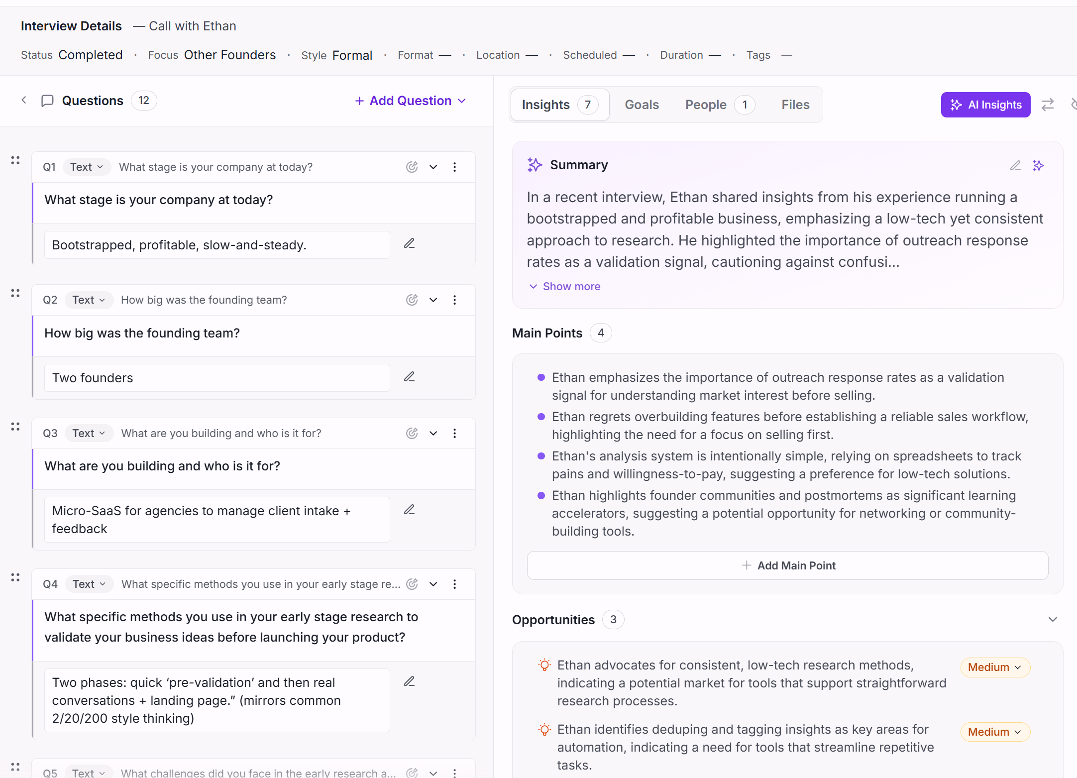 Product image showing interview details in Intervool