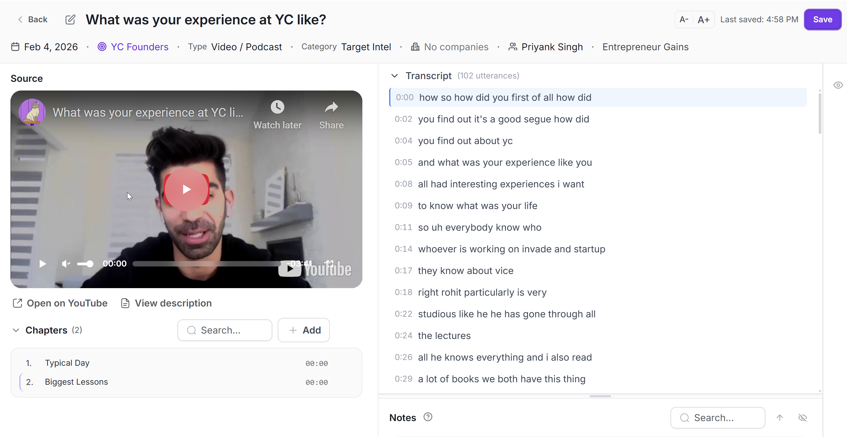 Interview recording with transcript in Intervool