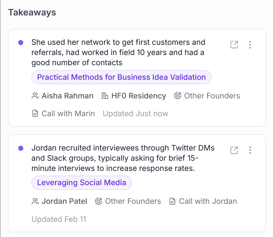 Intervool dashboard showing customer discovery insights