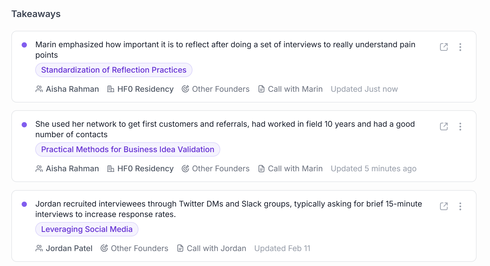 Intervool dashboard showing customer discovery insights