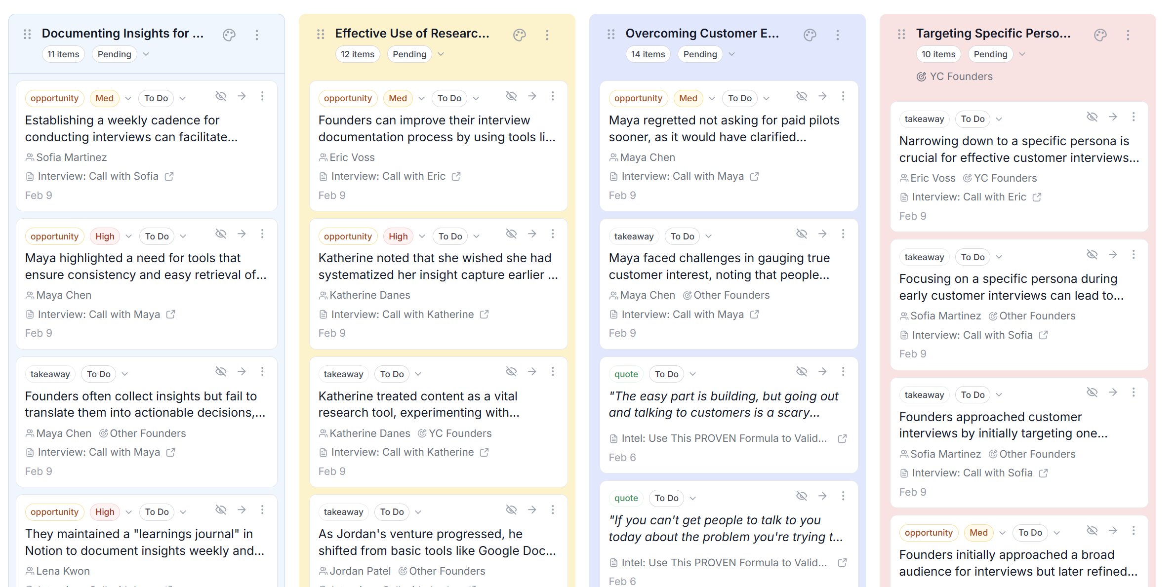 Insights grouped into themes in Intervool