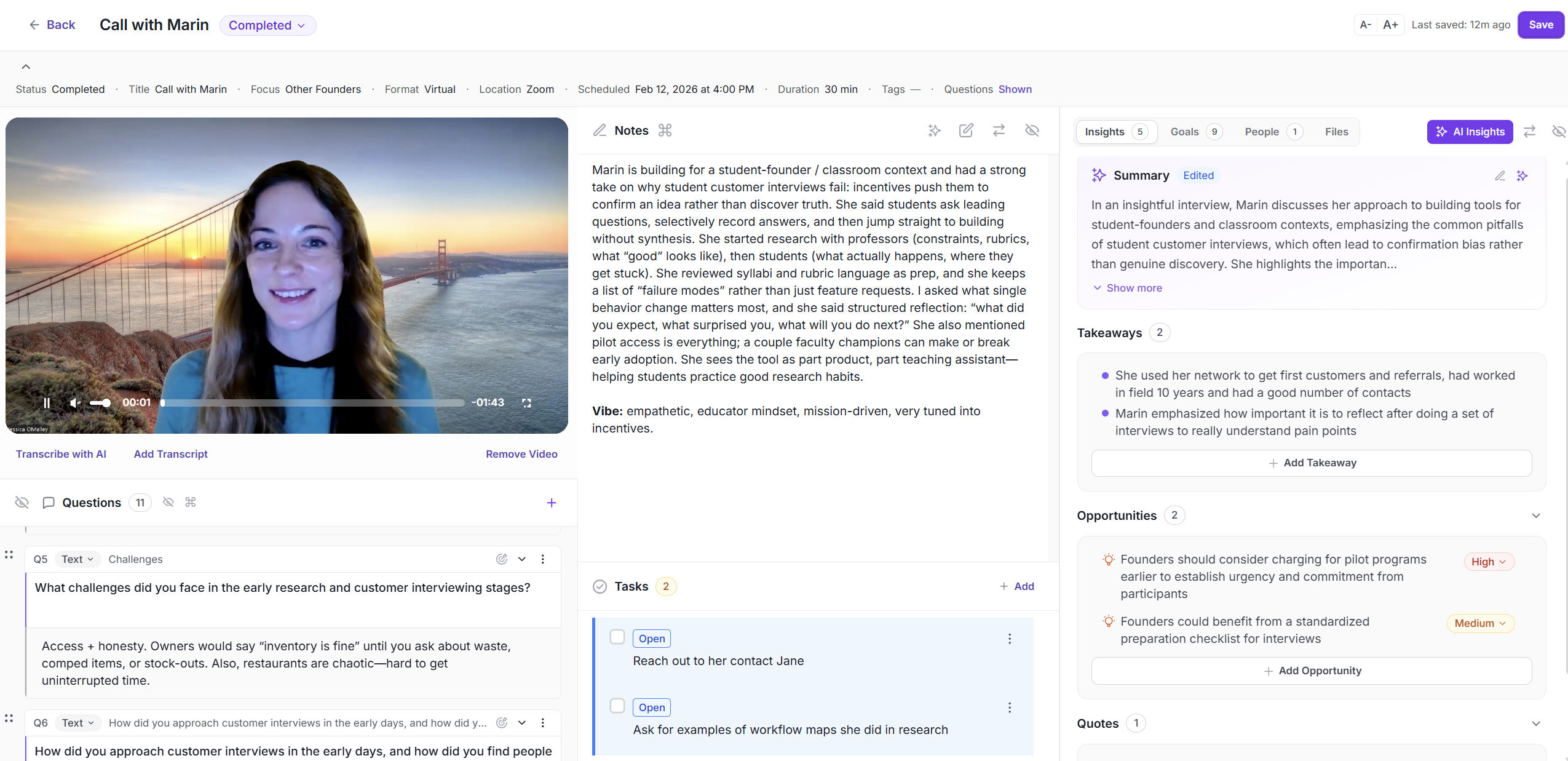 Insights grouped into themes in Intervool