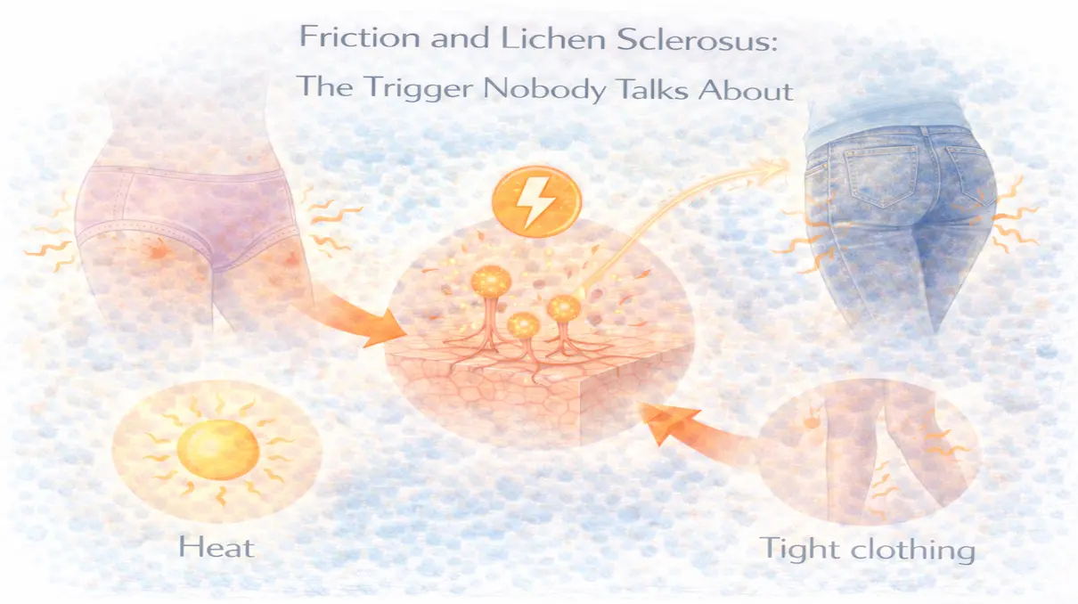 Mechanical friction causing inflammation flare in lichen sclerosus skin
