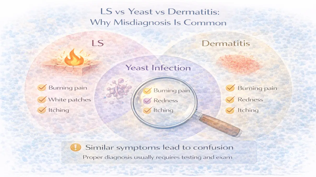 Comparison of lichen sclerosus versus yeast infection and dermatitis skin patterns
