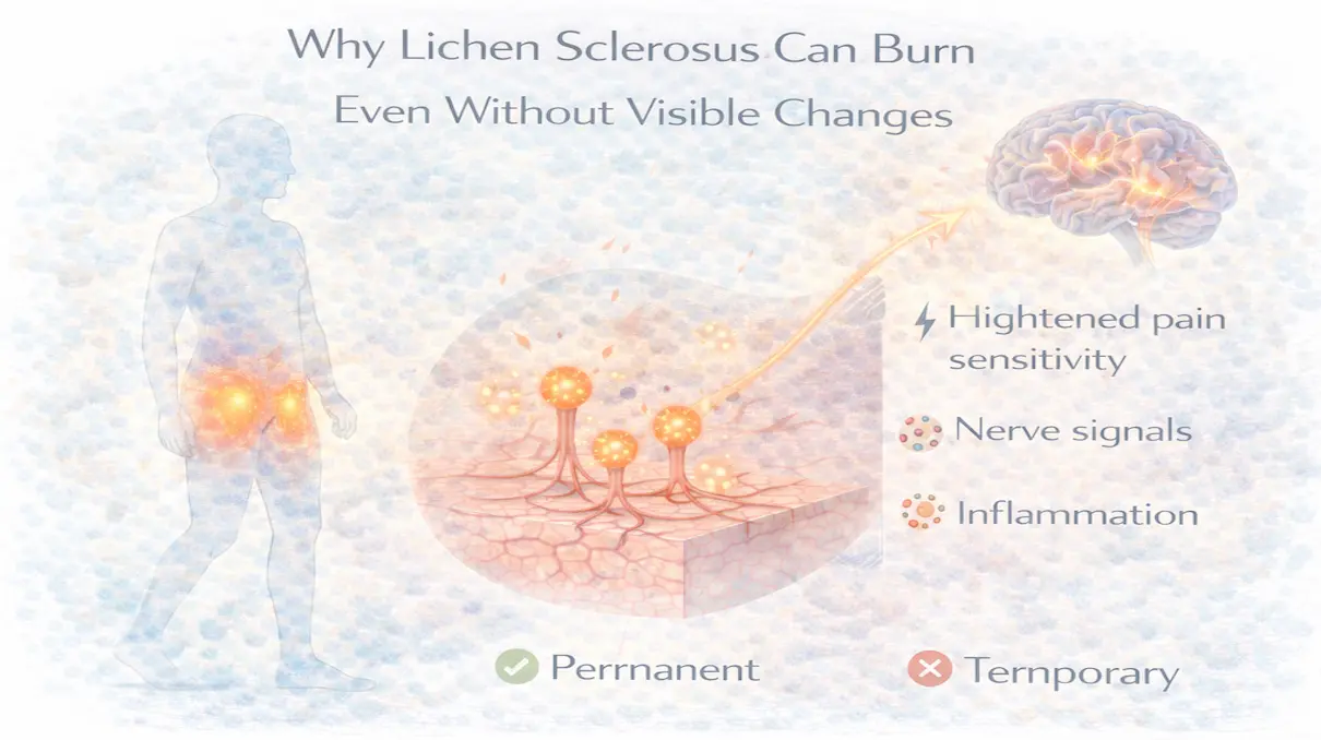 Lichen sclerosus nerve sensitivity and barrier dysfunction causing burning without visible skin changes