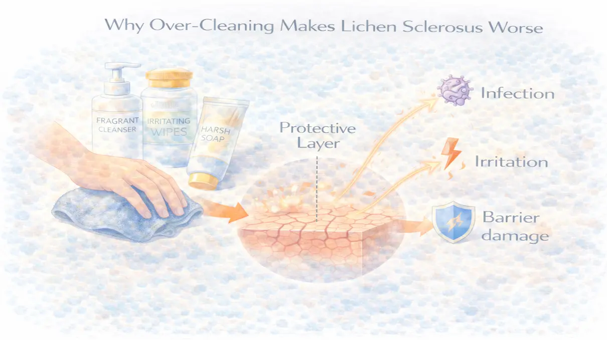 Over cleansing causing barrier damage and irritation in lichen sclerosus skin