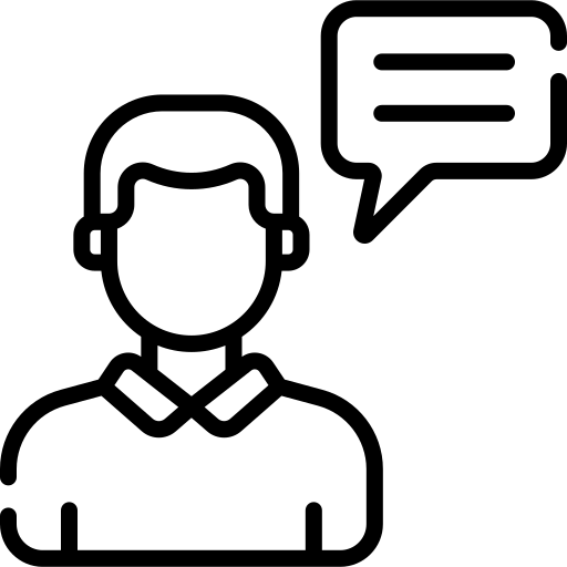 Black speech bubble icon representing a chat message or conversation.