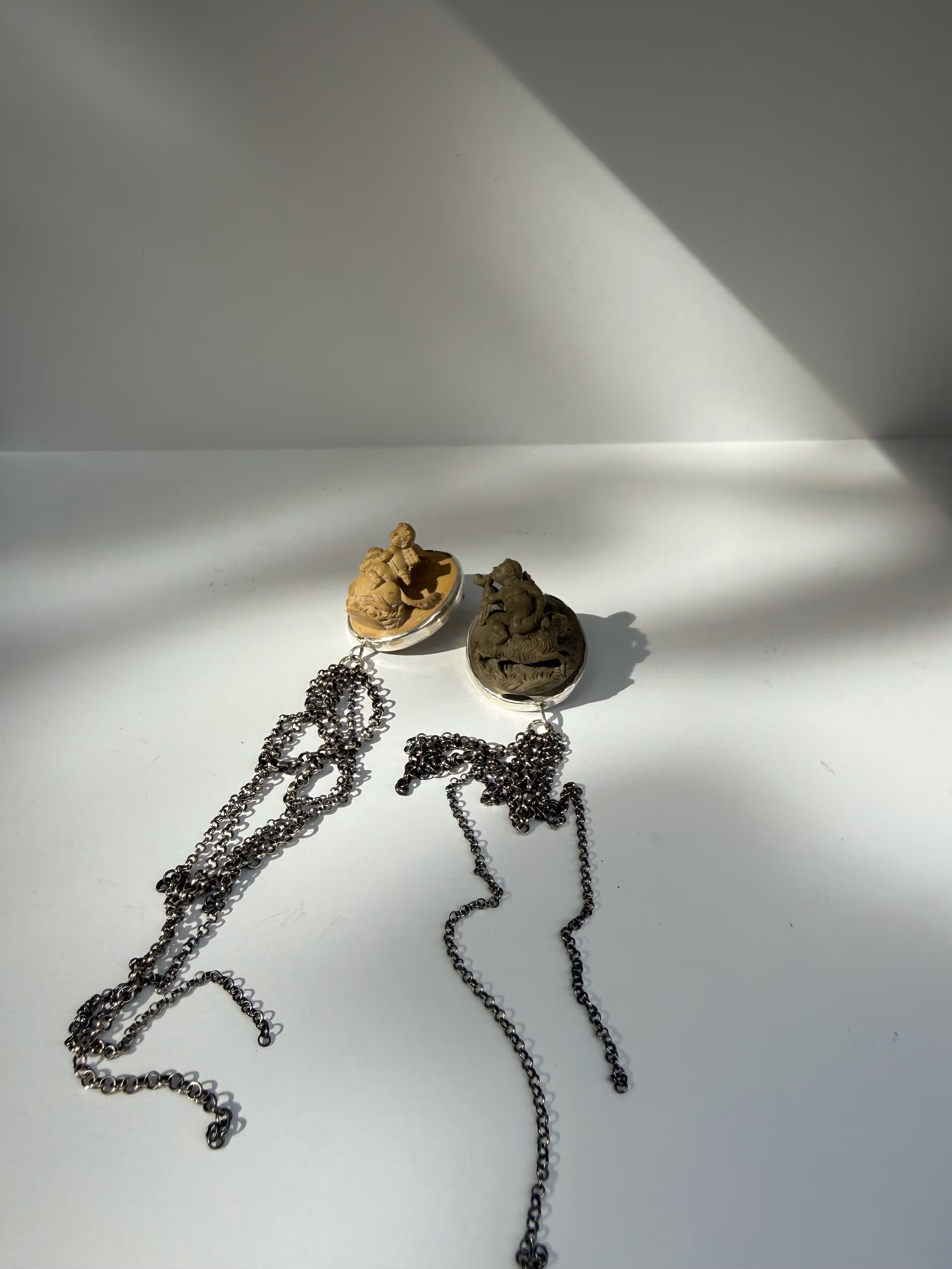 Antique Lava Stone Cameo Stud Earrings