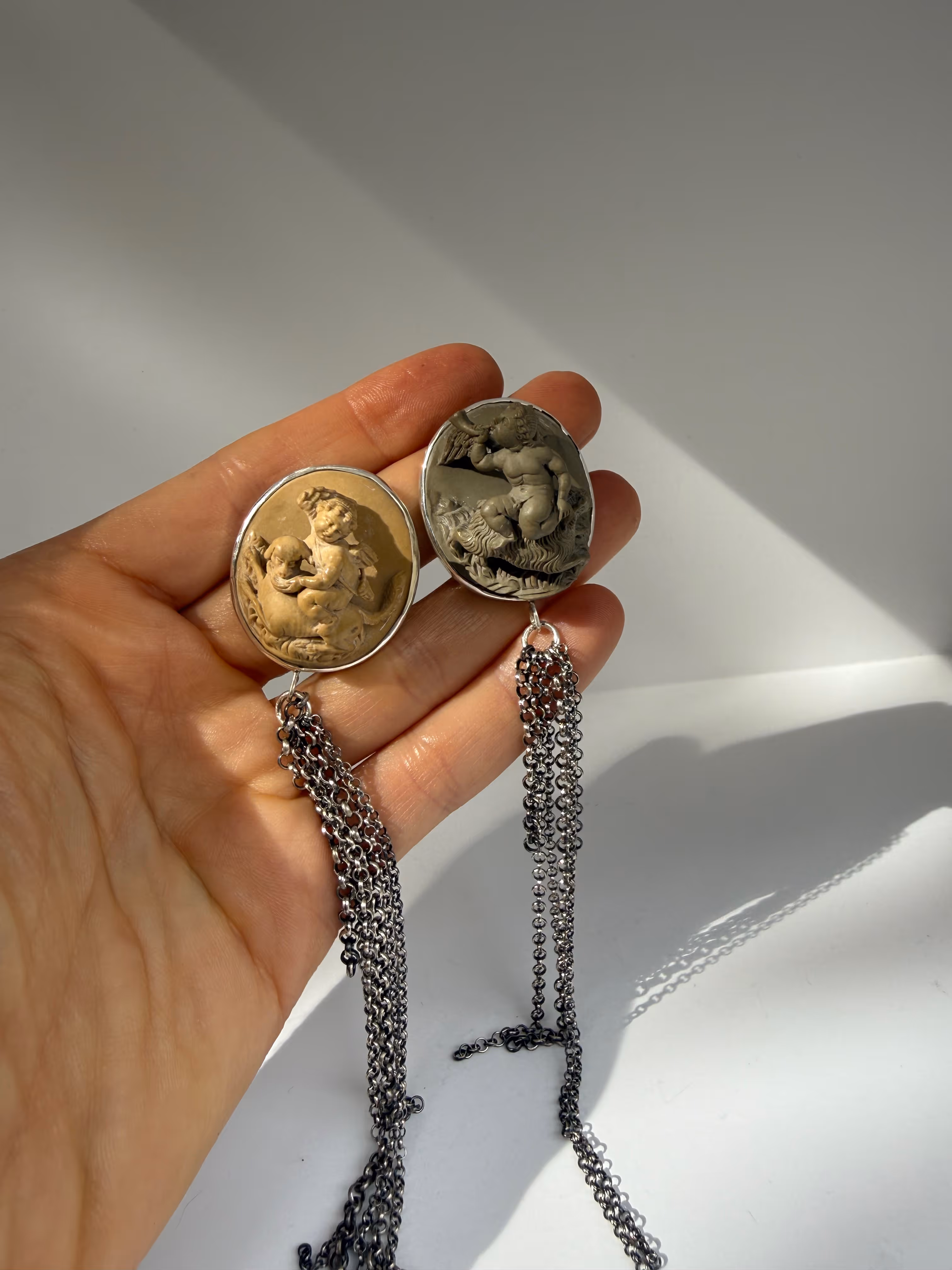 Antique Lava Stone Cameo Stud Earrings