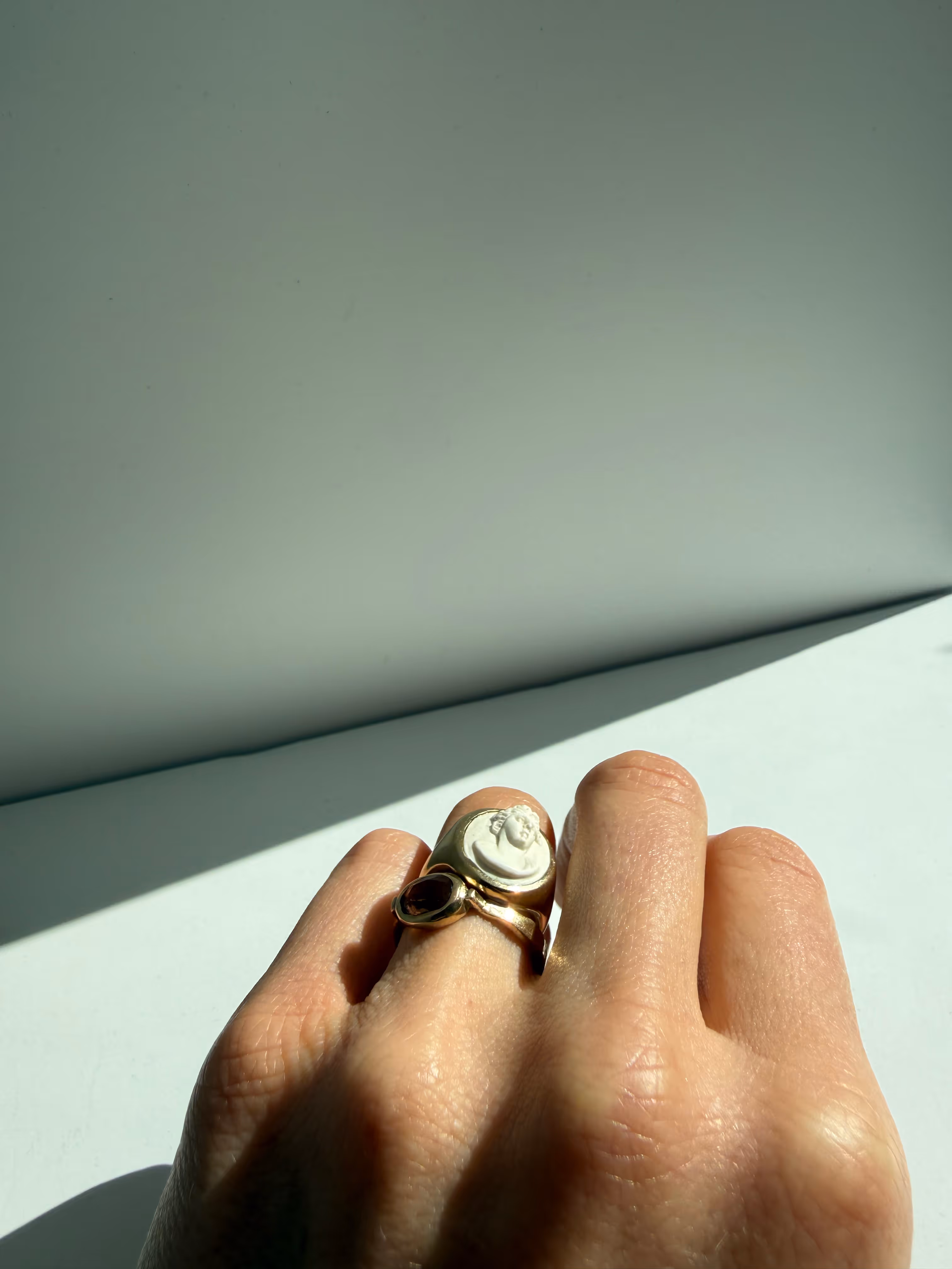 Antique White Lava Stone Cameo Ring